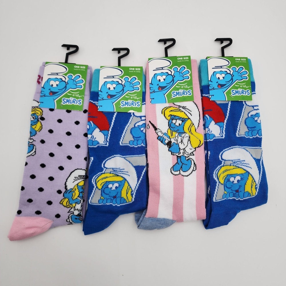 Smurfs Socks Mens Women's Unisex One Size US 7-12 Peyo Lot of 4 NWT
